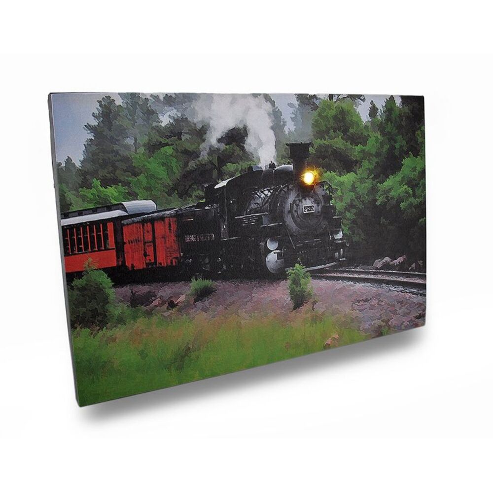 Scratch & Dent Flickering LED Steam Engine Train Scene Canvas Wall Hanging